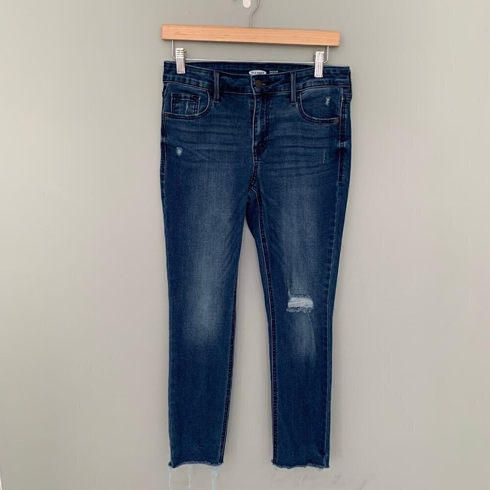 Old Navy‎ Rockstar Super Skinny Ankle Jeans Distressed Raw Hem Dark Wash Size 4